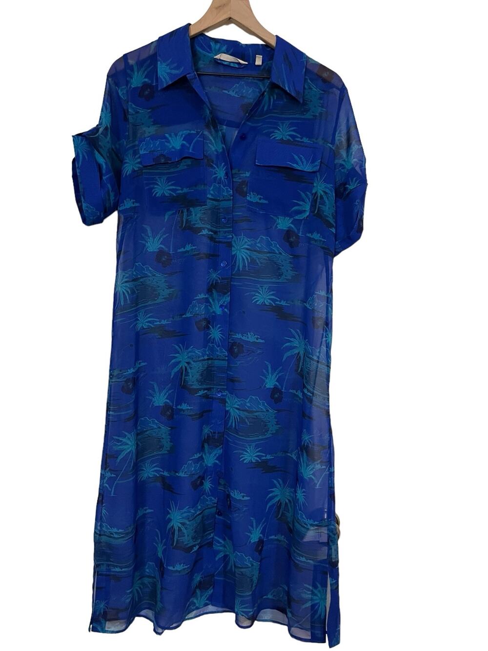 Soft Surroundings Womens Blue Tropical Print Sheer Cover Up Size Small